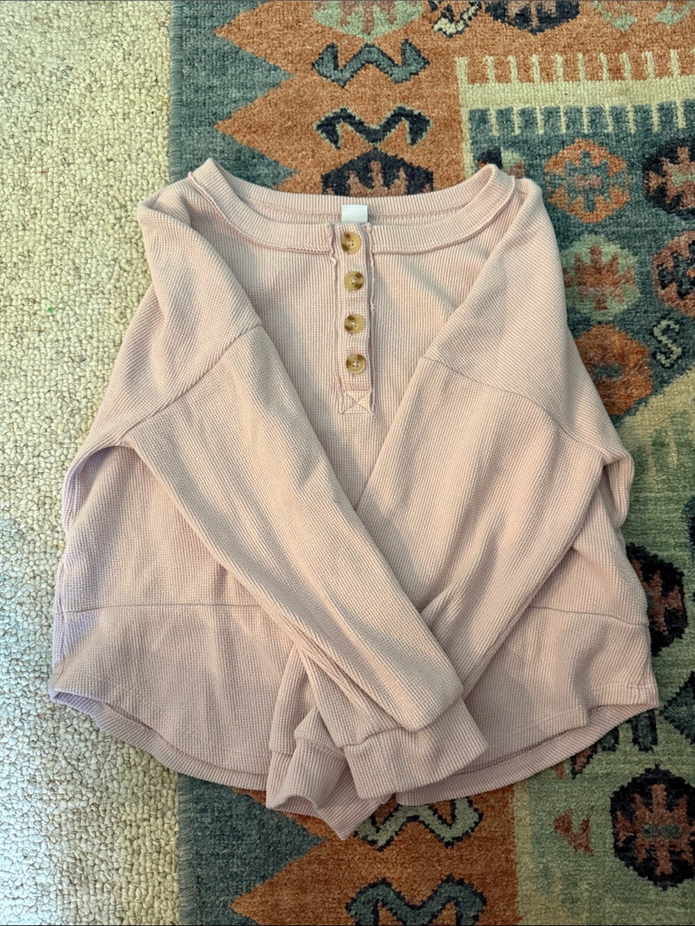 Old Navy Light Pink Waffle Henley Pullover
